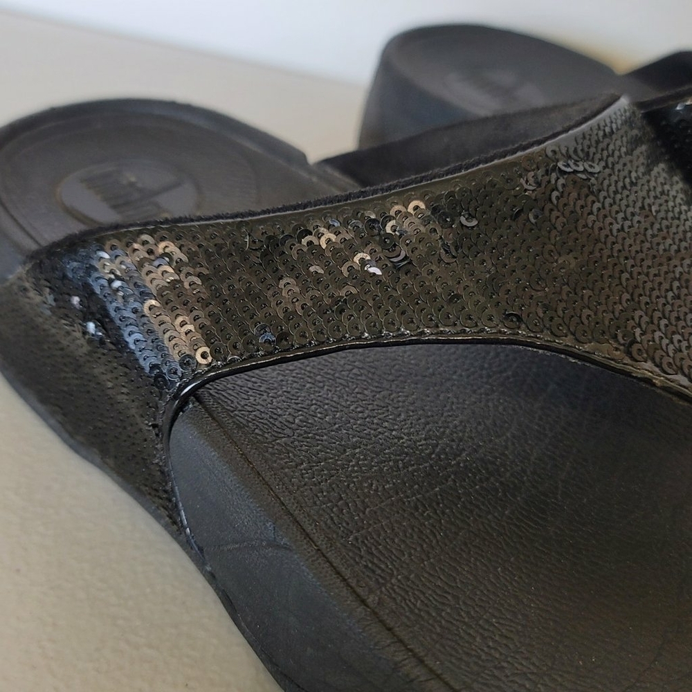 FitFlop Electra Black Sequin Thong Toning Sandals 034-001 Womens US 7 - Picture 9 of 12